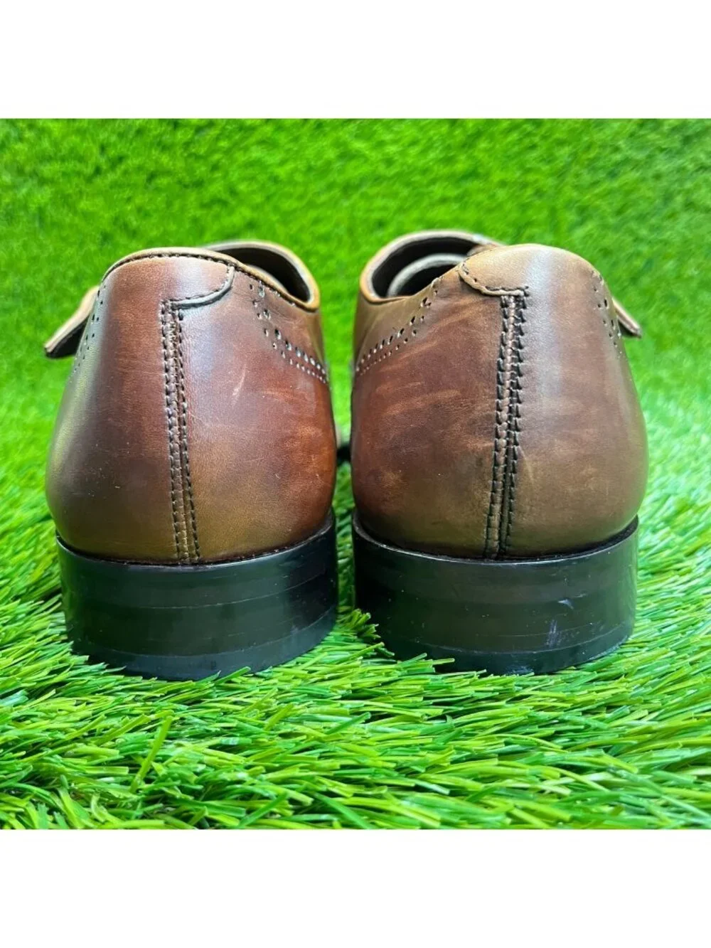 Johnston & Murphy Men Size 8 Brown Classic Leather Single Monk Strap Dress Shoes